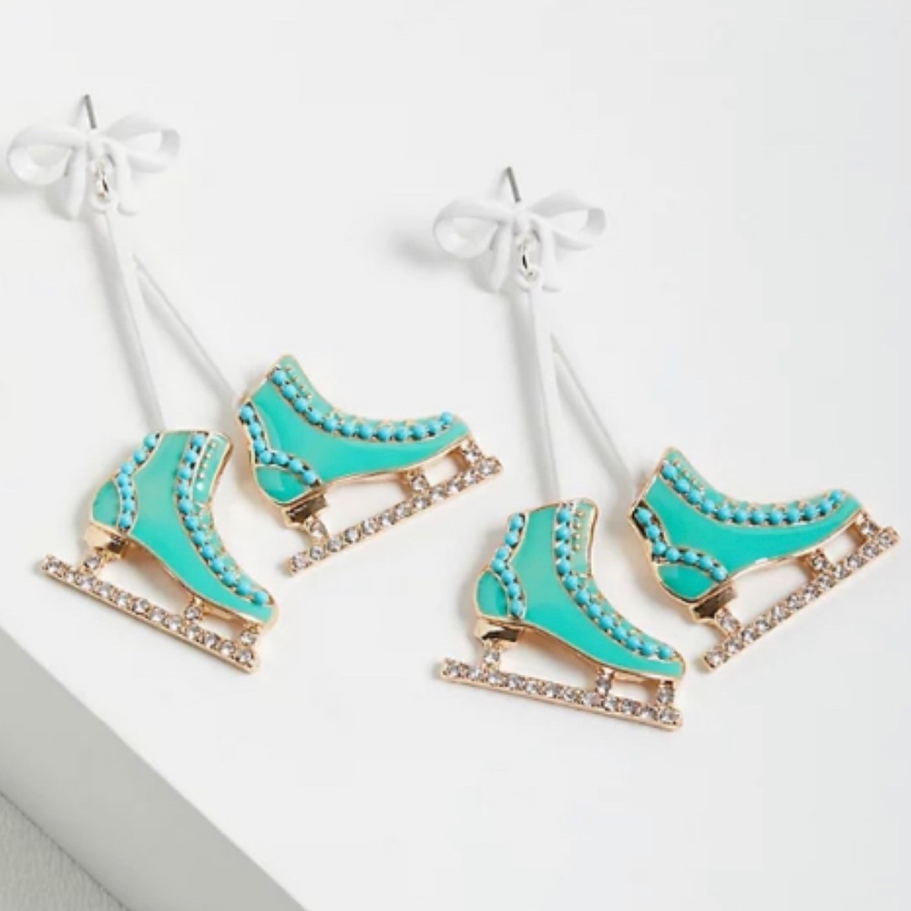 🆕 Figure Skates & Bow Hanging Earrings New! NWT Torrid